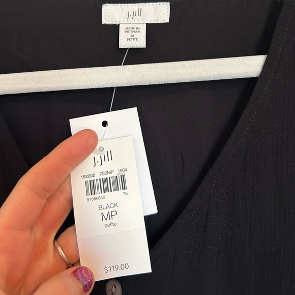 J Jill black handkerchief, midi, long sleeve button-down V-neck dress - Picture 7 of 7